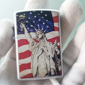 Bật Lửa Zippo Bạc Nhám Nữ Thần Tự Do Mới Đời A-24 ( Tặng Kèm Đá Bấc) Hộp Quẹt Zippo Sưu Tầm