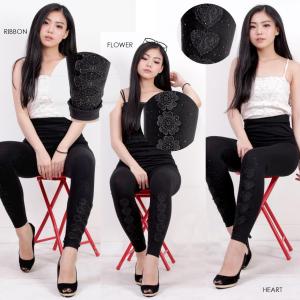 Femme OLs- Legging Aplikasi Renda Spandek Import