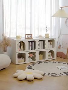 AUREO Cream Style Bookshelf Floor To Ceiling Storage Rack Wall Storage Display Cabinet Creative Grid Bookshelf Storage Cabinet Childrens Bookshelf