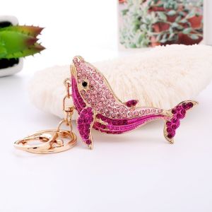 CRNGW Trendy Dolphin Key Ring Metal Rhinestone Marine Life Key Chain Handbag Pendant Lovely Cartoon Whale Pendant Women