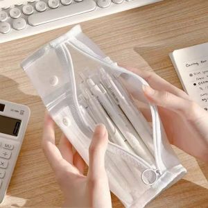 FLYING Transparent Pencil Case Large Capacity Solid Color Pen Holder Portable Mesh Flip-Top Bag School