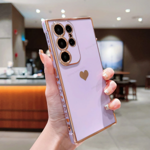 Luxury Plating Case For Samsung Galaxy S24 FE S23 S22 S21 Ultra Plus S23 FE S21 FE S20 FE 5G Cover Love Heart Side Pattern Bumper