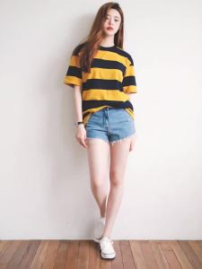 IELGY Summer new womens student shirt short-sleeved t-shirt female stripes