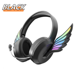 MKEPS Angel Wings Headphone Wireless Bluetooth Headset Change Color RGB Earphone Detachable Microphone Headphones