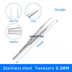 QSWTITAN 14CM Titanium /Stainless Steel Ophthalmic Tweezers Micro Forceps Round Handle Ophthalmic Dental Instruments 1pcs