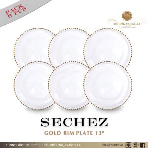 Dining Vaisselle - Sechez Charger จานเสิร์ฟแก้ว ขอบมุกสีทอง ขนาด 8 นิ้ว 10 นิ้ว และ 13 นิ้ว (แพ็ค 4 / 6 / 10 ใบ)