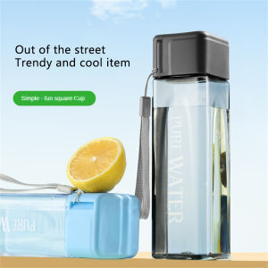 500ML Creative Square Water Bottle Handy Cup Portable Durable Transparent Water Bottle Leak Proof Sports Water Bottle