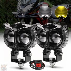 Mini Super Bright LED Motorcycle Spot Lamp 7500-8500K Cool White Yellow Low Beam Dual Mode Waterproof