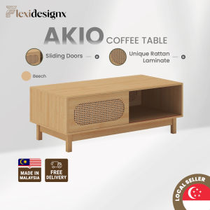 Flexidesignx Coffee Table Rattan Sliding Door Sofa Tea Table Natural Style – AKIO