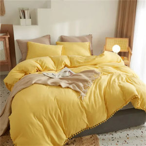 Twin Queen Size Solid Color Duvet Cover Set Pom Tassel Soft Microfiber Bedding Set Simple Ding Doule Comforter Cover Pillowcases2026