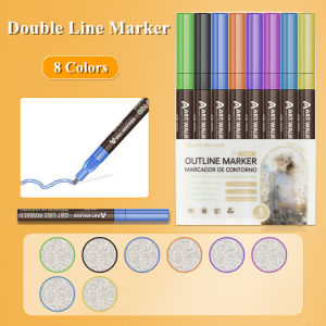 8/12/24 Colors Outline Marker Pen Set 2.0mm Double Line Pen Metallic Highlighter for Journal Planner School Supplies Art Drawing