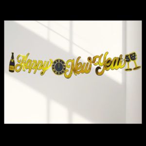 Gold Stamp HAPPY NEW YEAR watch bottle champagne bottle glass Welcome 2026 party decoration cardboard banner set w/string