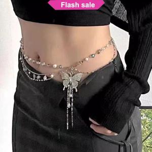 SHENHAO2🎀 Dainty bướm mặt dây chuyền multiayer eo Chuỗi vòng cổ cơ thể thanh lịch chuỗi bên trang sức quà tặng