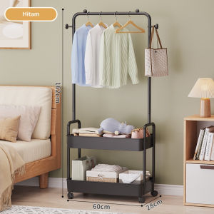 LG Rak Gantungan Baju Serbaguna 2 Layer Dengan Roda Stand Hanger Untuk Pakaian Baju / Topi / Sepatu & Lemari Gantungan Tas