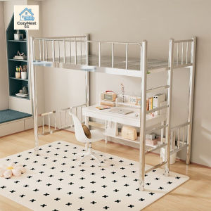 [CozyNest ]Stainless Steel Bunk Bed Loft Double Deck Single Bed Upper Bed Lower Desk Loft Bed Frame