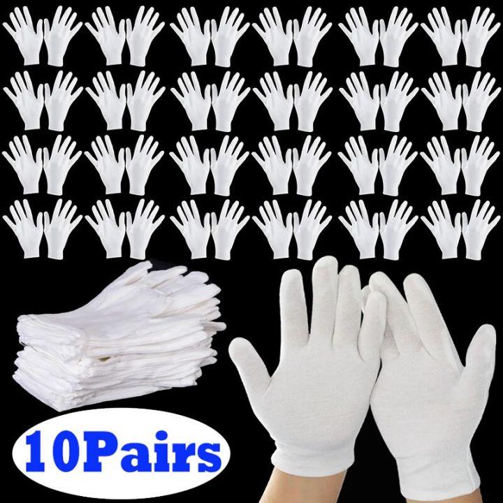 10Pairs White Cotton Work Gloves for Dry Hands Handling Film SPA