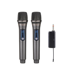 Wireless Microphone UHF Wireless Mic Professional Karaoke Home Theater Dual Handheld Mikrofon Rechargeable 2-in-1 Wireless Microphone 2 handheld microphones UHF FM 80M receiving distance home singing equipment无线麦克风