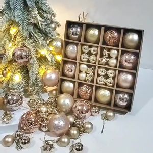 SG Ready Stock 44Pcs Christmas Balls Ornaments Xmas Tree Hanging Pendants Glitter Snowflake Shiny Decor