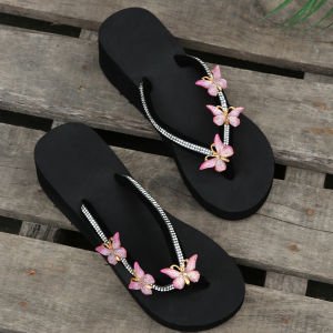Free Shipping WomenS Summer New Herringbone Sandals With Butterfly Design Large Size Wedge Heel Thick-Soled Sandals For Women
