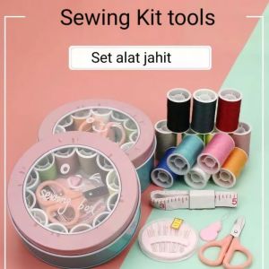 Benang jahitSet Alat Jahit Kotak Besi Bulat Dilengkapi dengan 12 Warna Benang Set /Kotak Benang-Unique Home Store