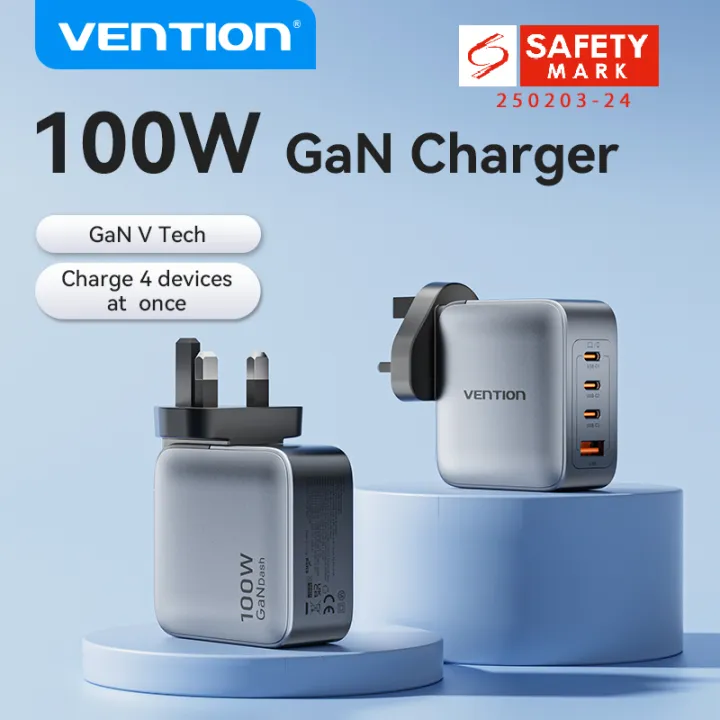 Vention 100W GaN Charger Fast Charging USB Type C Charger for iphone 16 15 14 Pro iPad Macbook Laptop Samsung Xiaomi Huawei Multi Port USB C Travel Charging