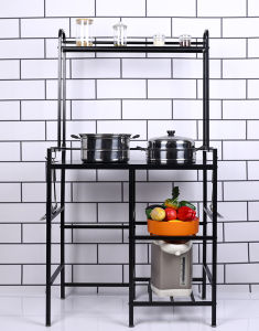 Baierdi Kitchen Storage Rack Microwave Storage Rack Floor-Mounted Multi-Layer Pot Rack Household Carbon Steel Gas Stove Rack