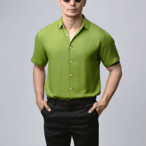 VENGOZ Kemeja Pria Slim Fit - Viscose Olive Green SS