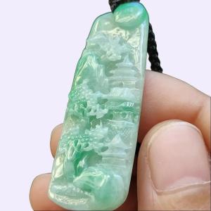 Beautiful Pendant crafted with scenery on Natural Type A Jadeite Jade certificate weigh 7.06 grams measurement 44.2 * 16.1 * 5.3 mm (pendant383)