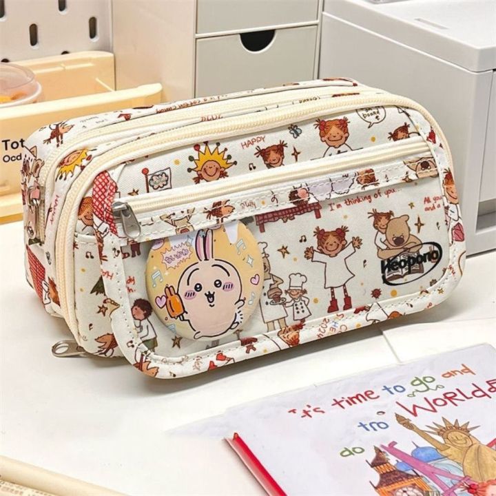 DGJKF Pencil Cases Capybara Stationery Bag Multi Layer Canvas Capibara ...