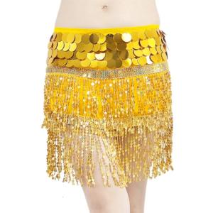 Creative Sequined Belly Dance Hip Scarf with Fringe Tassels Waist Wrap Skirt Belly Dance Costume for Dance Enthusiasts