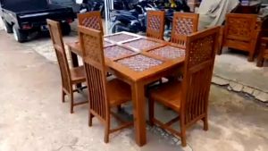 Meja Makan Minimalis Terbaru 2024 & Ukiran Bunga Seribu GRATIS KACA MEJA