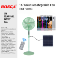 BOSCA 16 Inch 12v DC Standing Solar Powered Outdoor Rechargeable Solar Electric Fan With Solar Panel And Battery USB Charging and RGBW LED Lighting Remote Control BSF-981G. 
