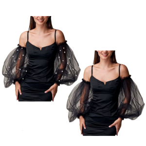 Removable Tulle Puff Sleeves Pearls Beaded Bridal Arm Sleeves Costume Accessories For Wedding Dress Prom Evening Party