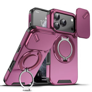 Luxury 360 ° Rotating Metal Car Holder Ring Solid Color Matte Hard PC+Soft TPU Armored Shockproof Phone Case For iPhone 17 18 Pro Max/17 18 Pro Push Pull Protection Camera Lens Bumper Back Cover