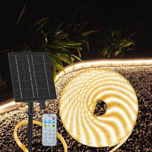 50FT Solar Strip Lights Outdoor Waterproof led strip light 8 Mode with Remote Timer Big Panel Dark Sensor