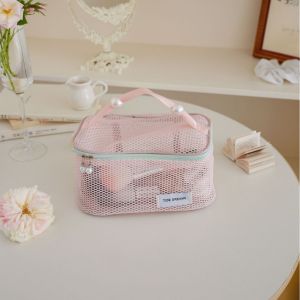 STARGOODS Dung lượng lớn Túi mỹ phẩm lưới Màu sắc đồng nhất Khóa kéo Túi đựng mỹ phẩm dạng gối Thường ngày Túi vệ sinh cá nhân Túi trang điểm trong suốt Du lịch