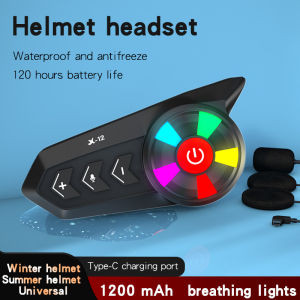 HLINKEY X-12 Bluetooth 5.0 Motorcycle Helmet Headset 1200mAh Wireless Stereo Waterproof Breathing Light Headphones