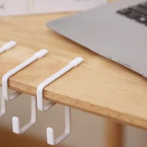 Qsaar 4Pcs Desktop Load Bearing Hook S-Shape Hook Table Side Hook Desk Edge Hook Free Punching Kitchen Bathroom Cabinet Door Coat Towel Storage Hanger