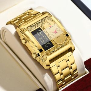 Men Watches Square LED Electronic Quartz Movement Stainless Steel Luxury Watch Sports Business Waterproof Watch for Men