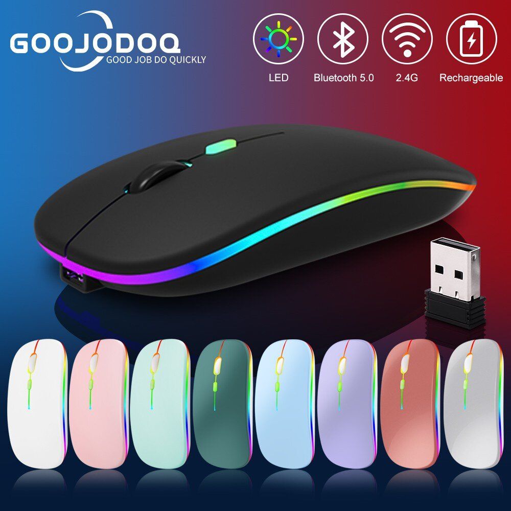 GOOJODOQ case RGB LED backlit wireless Bluetooth charging gaming mouse, USB laptop, ergonomic design