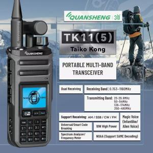 QuanSheng Walkie Talkie TK11(5) TK115 0.153-1160MHz Full Bands SW MW Dual Rx 10W AM SSB FM Radio