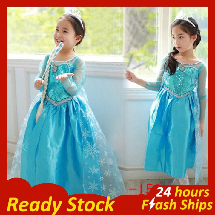 Local delivery】Frozen kids Dress Elsa Costume Princess girls Dress for Baby  Girls 3-10 Years children clothes