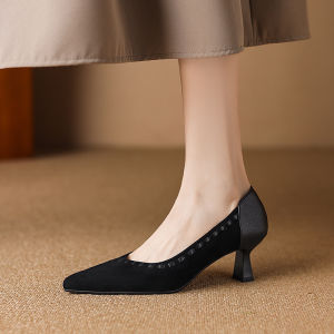 Free Shipping Retro Suede Pointed-Toe Shallow Pumps With A Kitten Heel WomenS 2026 Spring New Collection Versatile High Heels For Work