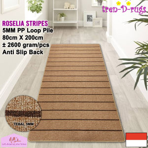 Tren-D-rugs Karpet garis stripes panjang bulu alas lantai kamar tidur anti slip 80 cm x 200 cm - NMs