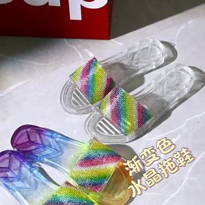 [Free Shipping] Womens Flip-Flops Fashionable Korean Style for All Seasons Versatile for Students and Ladies Crystal Transparent Non-Slip Suitable for Outdoor Beach Wear