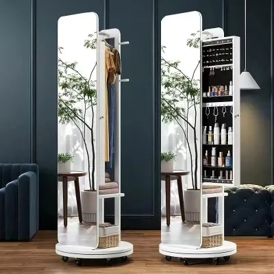 Mirror Stand Full Body Standing Mirror Full Length Mirror With Storage Stand Mirror Dressing Mirror Thickened Widened Base with Storage Cabinet Solid and Durable 落地镜 镜子全身