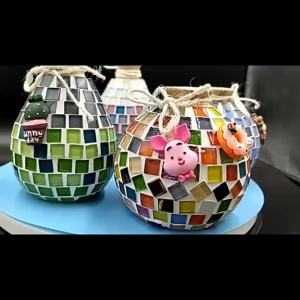 SG STOCK Creative Mosaic Art Vase Kids DIY Mosaic Vase Kit Colorful Mosaic Glass Vase Parent-Child Activity Multiple Designs