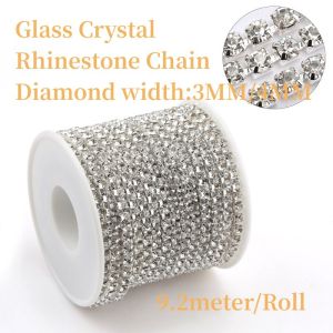 3MM/4MM 9.2Meter Glass Crystal Rhinestone Chain  Crystal Chain Sewing Chain For Garment Accessories