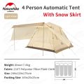 Naturehike ANGO 4 Person Automatic Pole Camping Tent with Front Back Side Awning Canopy Snow Rain Skirt Auto Pop up Camp Waterproof Windproof Family Outdoor Portable Foldable Folding Tent Nature Hike. 