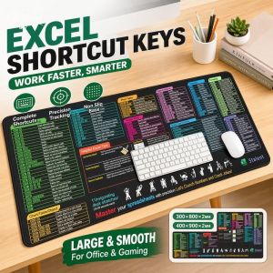 Excel Shortcut Keys Mouse Pad Desk Mat Spreadsheet Hotkey Reference Non Slip Stitched Edge Large